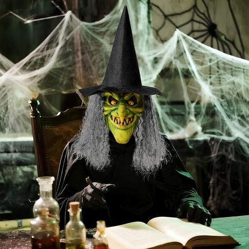 إبداعات spooktacular alcary مخيفة الساحرة ، قناع الوجه الزاحف اللاتكس مع الشعر الأسود قبعة للبالغين هالوين الرعب إكسسوارات الأزياء ، in Saudi Arabia