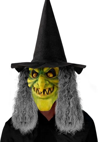 إبداعات spooktacular alcary مخيفة الساحرة ، قناع الوجه الزاحف اللاتكس مع الشعر الأسود قبعة للبالغين هالوين الرعب إكسسوارات الأزياء ، in Saudi Arabia