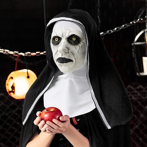 إبداعات spooktacular halloween مخيفة نون قناع مع غطاء أسود أبيض ، قناع اللاتكس الكامل الزاحف للنساء البالغات الرجال هالوين رعب إكسسوارات الأزياء in Saudi Arabia