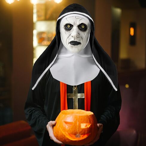 إبداعات spooktacular halloween مخيفة نون قناع مع غطاء أسود أبيض ، قناع اللاتكس الكامل الزاحف للنساء البالغات الرجال هالوين رعب إكسسوارات الأزياء in Saudi Arabia