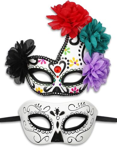2 PCS Day of the Dead Half-Skull Eye Mask أقنعة تنكرية من المقدمة لحفلات الهالوين ذات طابع الهالوين ملحقات بلاستيكية Mardi Gras Mask للنساء والرجال in Saudi Arabia