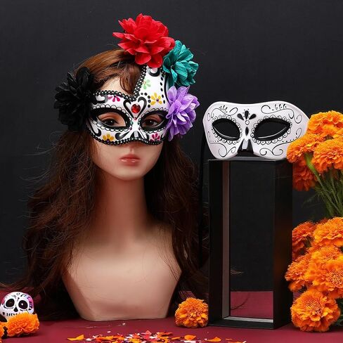 2 PCS Day of the Dead Half-Skull Eye Mask أقنعة تنكرية من المقدمة لحفلات الهالوين ذات طابع الهالوين ملحقات بلاستيكية Mardi Gras Mask للنساء والرجال in Saudi Arabia