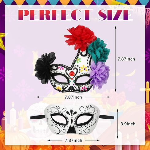 2 PCS Day of the Dead Half-Skull Eye Mask أقنعة تنكرية من المقدمة لحفلات الهالوين ذات طابع الهالوين ملحقات بلاستيكية Mardi Gras Mask للنساء والرجال in Saudi Arabia