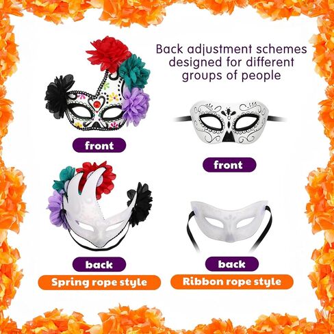 2 PCS Day of the Dead Half-Skull Eye Mask أقنعة تنكرية من المقدمة لحفلات الهالوين ذات طابع الهالوين ملحقات بلاستيكية Mardi Gras Mask للنساء والرجال in Saudi Arabia