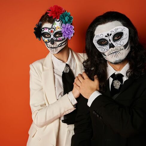 2 PCS Day of the Dead Half-Skull Eye Mask أقنعة تنكرية من المقدمة لحفلات الهالوين ذات طابع الهالوين ملحقات بلاستيكية Mardi Gras Mask للنساء والرجال in Saudi Arabia