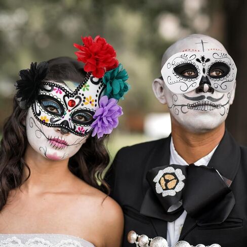 2 PCS Day of the Dead Half-Skull Eye Mask أقنعة تنكرية من المقدمة لحفلات الهالوين ذات طابع الهالوين ملحقات بلاستيكية Mardi Gras Mask للنساء والرجال in Saudi Arabia