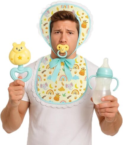 Newcotte 5 PCS Halloween Baby Cosplay Costume Ascory ، بما في ذلك المريلة ذات الحجم البالغ وقبعة واحدة الحجم. يتضمن أيضًا زجاجة وحضرة وحفازات البالغين in Saudi Arabia