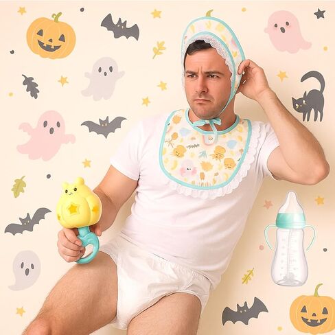 Newcotte 5 PCS Halloween Baby Cosplay Costume Ascory ، بما في ذلك المريلة ذات الحجم البالغ وقبعة واحدة الحجم. يتضمن أيضًا زجاجة وحضرة وحفازات البالغين in Saudi Arabia