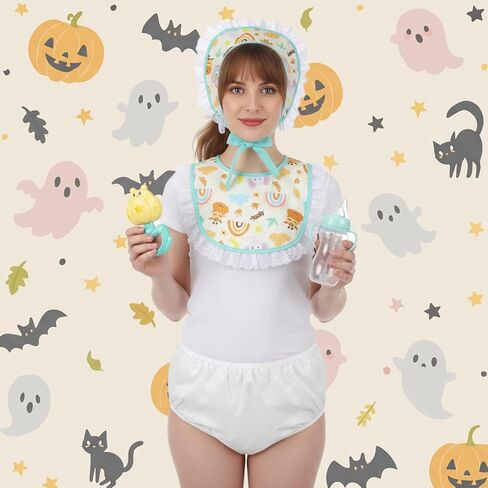 Newcotte 5 PCS Halloween Baby Cosplay Costume Ascory ، بما في ذلك المريلة ذات الحجم البالغ وقبعة واحدة الحجم. يتضمن أيضًا زجاجة وحضرة وحفازات البالغين in Saudi Arabia