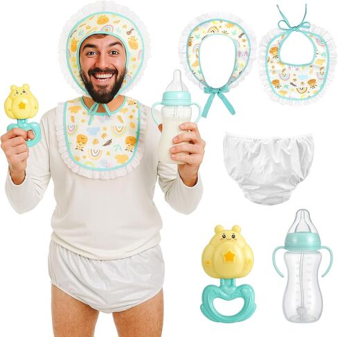 Newcotte 5 PCS Halloween Baby Cosplay Costume Ascory ، بما في ذلك المريلة ذات الحجم البالغ وقبعة واحدة الحجم. يتضمن أيضًا زجاجة وحضرة وحفازات البالغين in Saudi Arabia