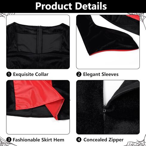 زي هالوين البالغين للنساء اللباس القوطي الأسود لدور تأثيري in Kuwait