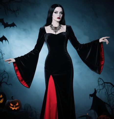 زي هالوين البالغين للنساء اللباس القوطي الأسود لدور تأثيري in Kuwait