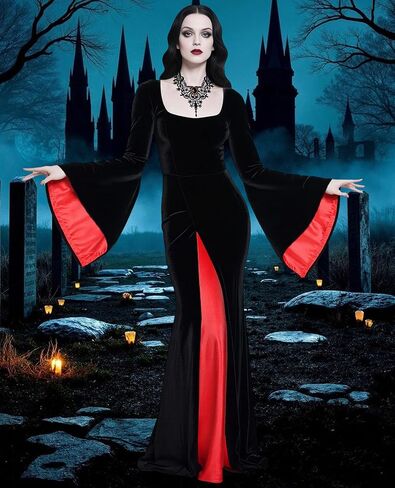 زي هالوين البالغين للنساء اللباس القوطي الأسود لدور تأثيري in Kuwait