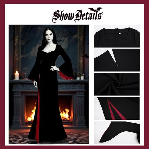 Halloween Costume Women, Black Gothic Maxi Gown, Long Sleeve Black Dress for Halloween Vampire Witch Cosplay Outfit in Saudi Arabia