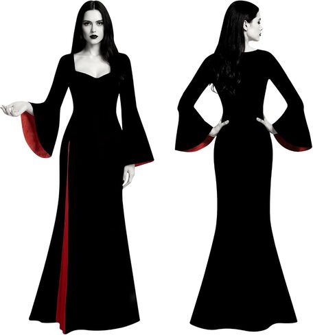 Halloween Costume Women, Black Gothic Maxi Gown, Long Sleeve Black Dress for Halloween Vampire Witch Cosplay Outfit in Saudi Arabia