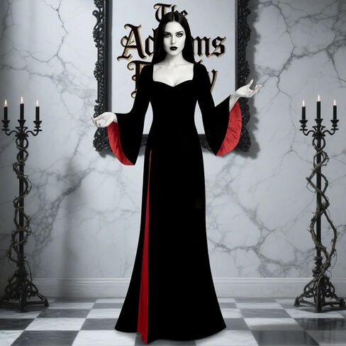 Halloween Costume Women, Black Gothic Maxi Gown, Long Sleeve Black Dress for Halloween Vampire Witch Cosplay Outfit in Saudi Arabia