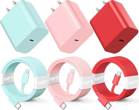 for Phone Charger Fast Charging, 20W PD USB C Wall Charger Block with 3 Pack 6 FT Type C to Lighting Cable Compatible with i.Phone 14/13/12 Pro Max/11/XS/XR/X/8/Plus in Saudi Arabia