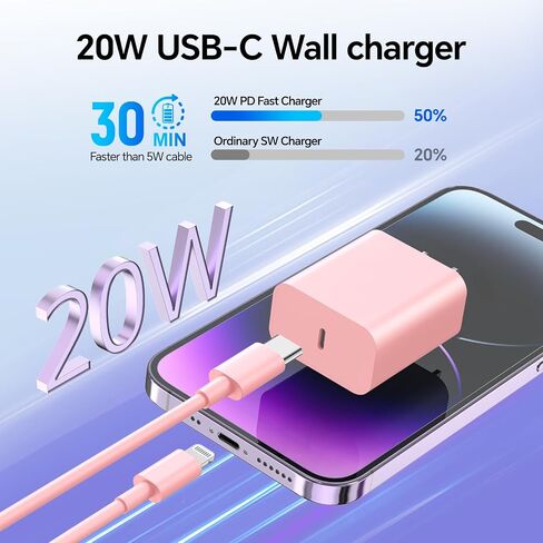 for Phone Charger Fast Charging, 20W PD USB C Wall Charger Block with 3 Pack 6 FT Type C to Lighting Cable Compatible with i.Phone 14/13/12 Pro Max/11/XS/XR/X/8/Plus in Saudi Arabia