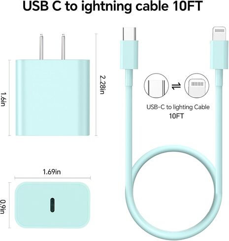 for Phone Charger Fast Charging, 20W PD USB C Wall Charger Block with 3 Pack 6 FT Type C to Lighting Cable Compatible with i.Phone 14/13/12 Pro Max/11/XS/XR/X/8/Plus in Saudi Arabia