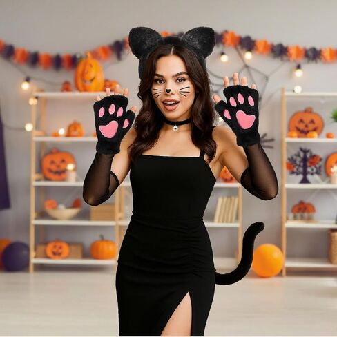 4Pcs Lion Costume, Brown Ears Headband & Tail Nose Paw Glove, Halloween Lion Cosplay Costume Accessories for Party in Saudi Arabia