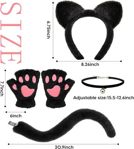 4Pcs Lion Costume, Brown Ears Headband & Tail Nose Paw Glove, Halloween Lion Cosplay Costume Accessories for Party in Saudi Arabia