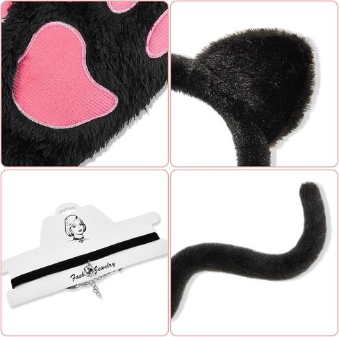 4Pcs Lion Costume, Brown Ears Headband & Tail Nose Paw Glove, Halloween Lion Cosplay Costume Accessories for Party in Saudi Arabia