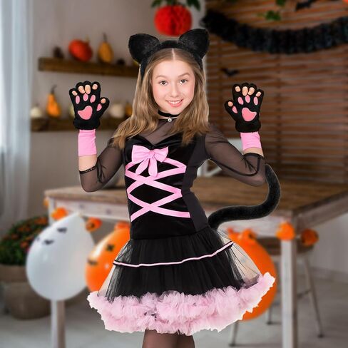 4Pcs Lion Costume, Brown Ears Headband & Tail Nose Paw Glove, Halloween Lion Cosplay Costume Accessories for Party in Saudi Arabia