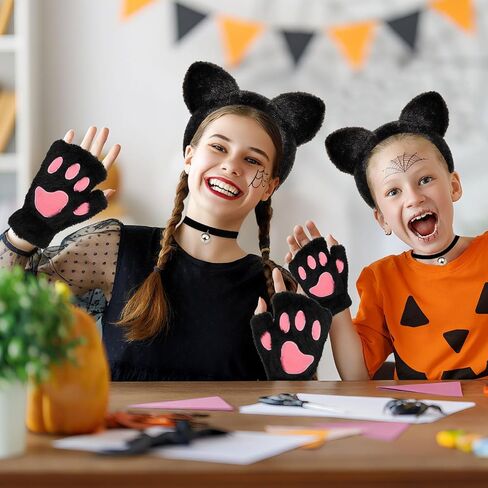 4Pcs Lion Costume, Brown Ears Headband & Tail Nose Paw Glove, Halloween Lion Cosplay Costume Accessories for Party in Saudi Arabia