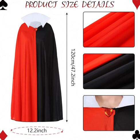 Halloween Queen Costume Set Include Black Red Cape Black Gloves Queen Crown Wand Stockings Earrings and Red Heart Necklace for Women Halloween Costume Fancy Dress Up in Kuwait