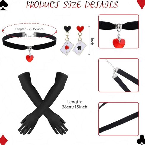 Halloween Queen Costume Set Include Black Red Cape Black Gloves Queen Crown Wand Stockings Earrings and Red Heart Necklace for Women Halloween Costume Fancy Dress Up in Kuwait