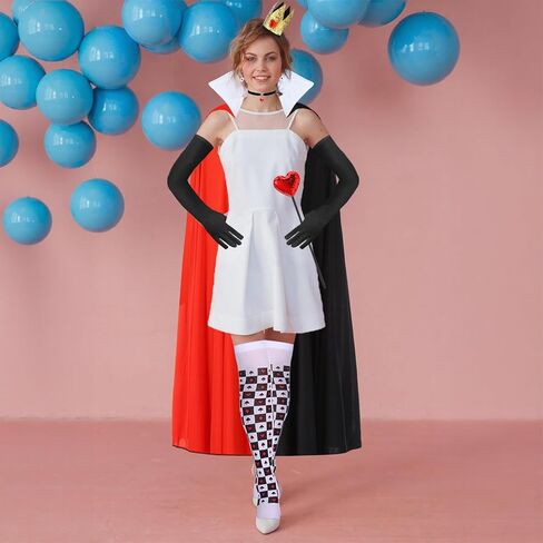 Halloween Queen Costume Set Include Black Red Cape Black Gloves Queen Crown Wand Stockings Earrings and Red Heart Necklace for Women Halloween Costume Fancy Dress Up in Kuwait