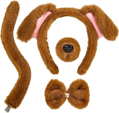 4pcs Lion Costume ، Brown Ears Bearn The Devel & Tail Nose Paw Glove ، Halloween Lion Cosplay Assume Expensions for Party in Kuwait