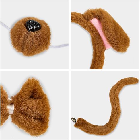 4pcs Lion Costume ، Brown Ears Bearn The Devel & Tail Nose Paw Glove ، Halloween Lion Cosplay Assume Expensions for Party in Kuwait