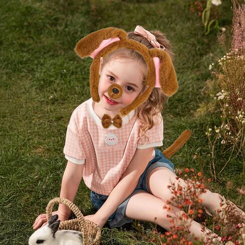 4pcs Lion Costume ، Brown Ears Bearn The Devel & Tail Nose Paw Glove ، Halloween Lion Cosplay Assume Expensions for Party in Kuwait