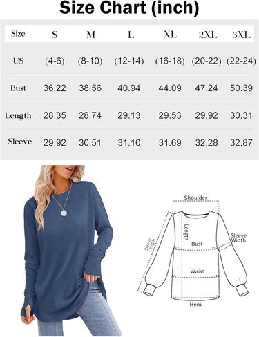Womens Tunic Tops to Wear with Leggings Long Sleeve Thumb Hole Shirts Crew Neck Curved Hem in Saudi Arabia