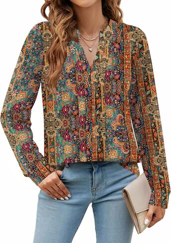 Zeagoo Womens Long Sleeve Tops Henley v Deck Dritts Plued Blouses Dary Disy Fall Lose Tunic Tops 2025 Basic Tees in Kuwait