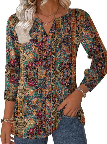 Zeagoo Womens Long Sleeve Tops Henley v Deck Dritts Plued Blouses Dary Disy Fall Lose Tunic Tops 2025 Basic Tees in Kuwait