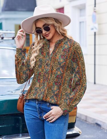 Zeagoo Womens Long Sleeve Tops Henley v Deck Dritts Plued Blouses Dary Disy Fall Lose Tunic Tops 2025 Basic Tees in Kuwait