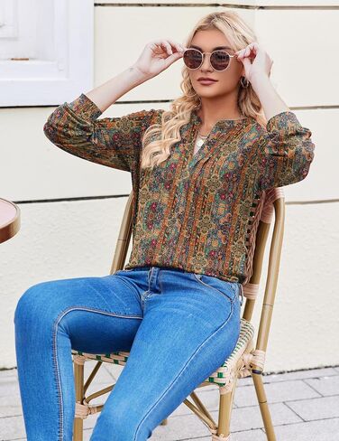 Zeagoo Womens Long Sleeve Tops Henley v Deck Dritts Plued Blouses Dary Disy Fall Lose Tunic Tops 2025 Basic Tees in Kuwait