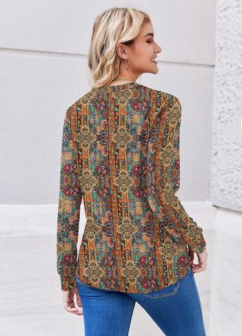 Zeagoo Womens Long Sleeve Tops Henley v Deck Dritts Plued Blouses Dary Disy Fall Lose Tunic Tops 2025 Basic Tees in Kuwait