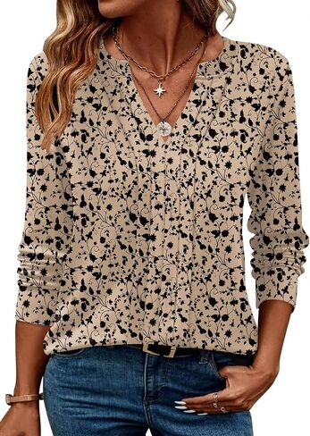 Zeagoo Womens Long Sleeve Tops Henley v Deck Dritts Plued Blouses Dary Disy Fall Lose Tunic Tops 2025 Basic Tees in Kuwait