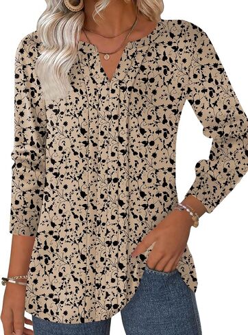 Zeagoo Womens Long Sleeve Tops Henley v Deck Dritts Plued Blouses Dary Disy Fall Lose Tunic Tops 2025 Basic Tees in Kuwait