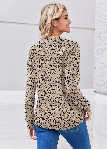 Zeagoo Womens Long Sleeve Tops Henley v Deck Dritts Plued Blouses Dary Disy Fall Lose Tunic Tops 2025 Basic Tees in Kuwait