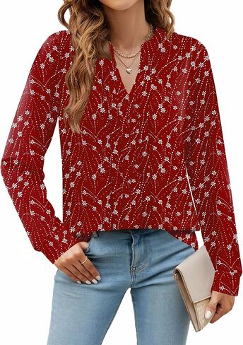 Zeagoo Womens Long Sleeve Tops Henley v Deck Dritts Plued Blouses Dary Disy Fall Lose Tunic Tops 2025 Basic Tees in Kuwait