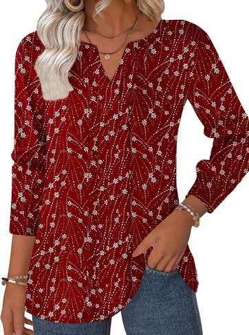 Zeagoo Womens Long Sleeve Tops Henley v Deck Dritts Plued Blouses Dary Disy Fall Lose Tunic Tops 2025 Basic Tees in Kuwait