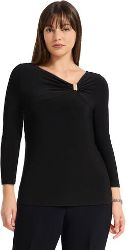Anne Klein Women's 3/4 Sleeve Asymmetrical Knot with Hardware Top in Saudi Arabia