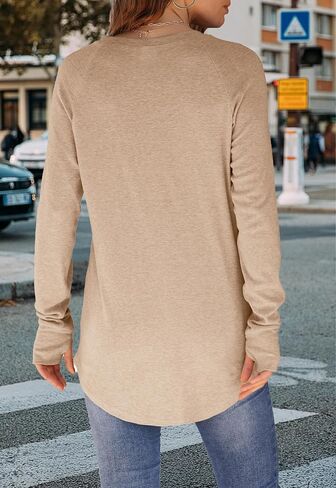 Womens Tunic Tops to Wear with Leggings Long Sleeve Thumb Hole Shirts Crew Neck Curved Hem in Saudi Arabia