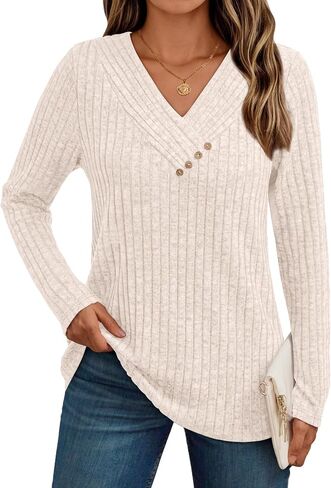 AUTOMET Womens Long Sleeve Shirt Fall Fashion 2025 V Neck Sweater Tunic Tops Dressy Casual Work Blouse Trendy Winter Clothing in Saudi Arabia