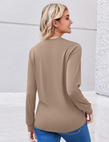 Zeagoo Womens Long Sleeve Tops Henley V Neck Shirts Pleated Blouses Dressy Casual Fall Loose Tunic Tops 2025 Basic Tees in Saudi Arabia