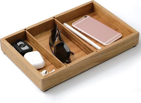صينية خودي للخضروات للرجال - 12.2 × 7.9 في أكاسيا Catchall EDC Dump Tray مع مقاطعات قابلة للإزالة ، منظم منضدة للمفاتيح ، المحفظة ، الهاتف ، مشاهدة ، ملحقات المكتب in Kuwait